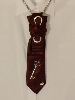 Burgundy Tie Necklace with Silver Charms